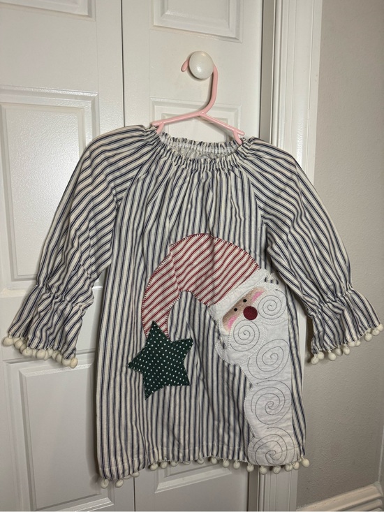 Mud Pie Other - Mud Pie Striped Santa Applique Dress - Red, Navy, Green